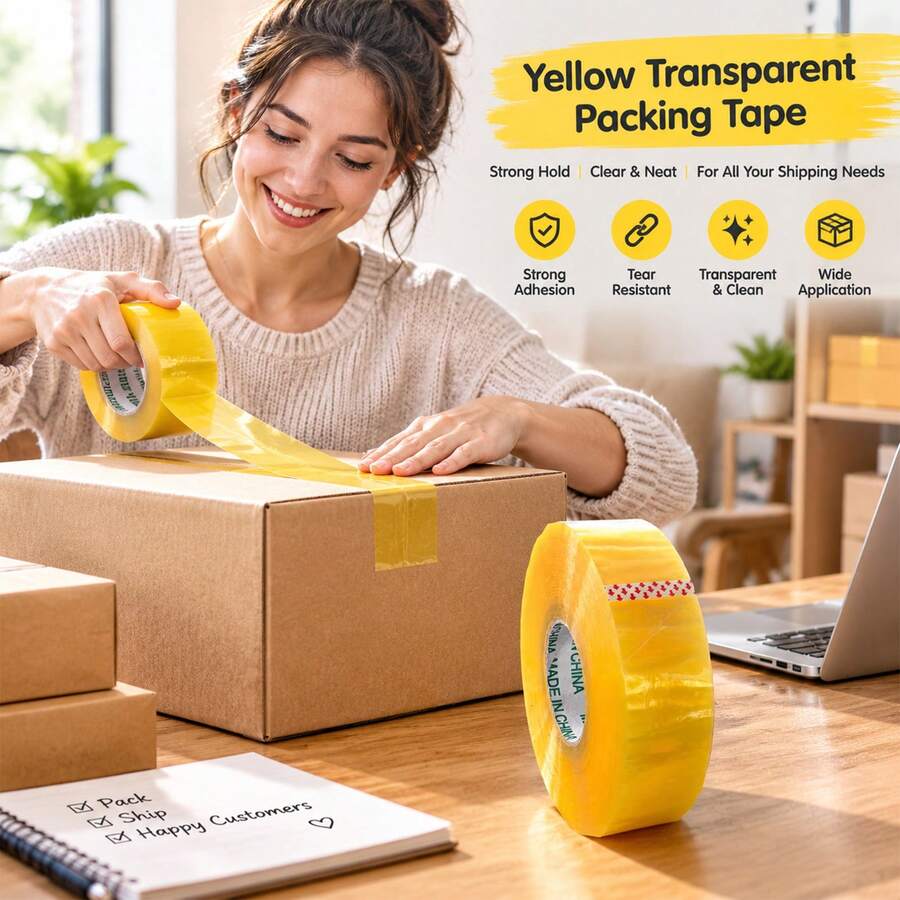 Yellow Transparent Packing Tape, Packing Tape, Large Roll 500M Long Transparent Sealing Tape, Wide Tape For Box Sealing, Moving And Warehouse Packaging - 1 Roll - View 1