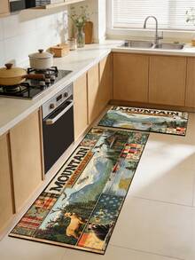 SANJIANGDI 1pc Rustic-Style Patchwork Print Kitchen Mat, 3.5 Mm Soft Rubber That Is Easy To Clean. Suitable For Corridors, Bathrooms, Living Rooms, Outdoor Door Mats, And Toilets. Useable Throughout The Year And For Various Holidays. - Multicolor - View 9