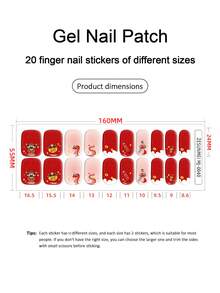Christmas Semi Cured Gel Nail Strips, 20Pcs Long Lasting Salon Quality Wraps, Easy Apply & Remove Gel Nail Stickers With UV Light - Redwood - View 5