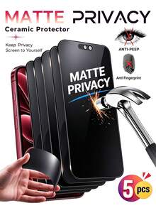 MSRI 5pcs - Ceramic Matte Privacy Screen Protector, Upgraded Matte Frost Finish, Side Anti-Peeping Privacy Protection, Reinforced Anti-Scratch Layer Wear-Resistant And Durable, Long-Lasting Fingerprint And Sweat Resistance, Smooth Matte Touch, High Flexibility Bendable Without Cracking, Full Screen Coverage And Tight Fit, No Lifting Edges, Compatible With IPhone Duo/18 Pro Max/18 Pro/18/17e/17 Pro Max/17 Pro/17 Air/17/16 Pro Max/16 Pro/16 Plus/16/15 Pro Max/15/14/13/12 And Other Models. - Black - View 2