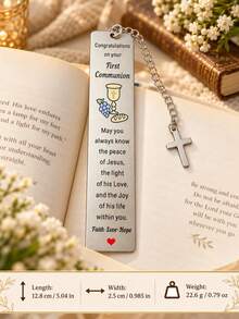 First Holy Communion Gift Bookmark, Metal Book Marker With Cross Pendant, Christian Religious Scripture Keepsake - Multicolor - View 5