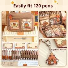 33/226/127/47-Piece Capybara Print Stationery Set, Multi-Layer Large-Capacity Pencil Case Set, Including Stickers, Keychains And Brooches, Patterned Stationery Supplies, Practical Daily Use Series. - Maroon - View 10