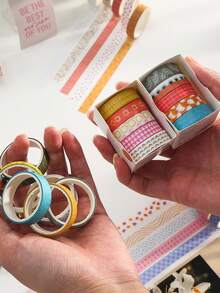 Washi Tape Set, 5 Rolls Geometric Pattern Stripe Grid Decorative Masking Tape For Scrapbooking Journaling DIY Crafts, Stationery Art Supplies Decoration - Sets - View 3