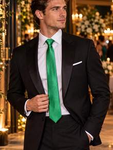 1PC Solid Color Men's Tie, Wedding Business Groomsman Solid Color Black Handmade Tie - Grass Green - View 3