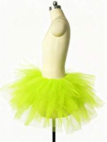 1pc 3-Layer Adult Mesh Tutu Skirt, Suitable For Performance, Costume Party, Cake Skirt Style, Role Play; Cute 3-Layer Fluffy Short Tutu Skirt, Can Be Used For Party, Women's Christmas Accessory - Lime Green - View 3