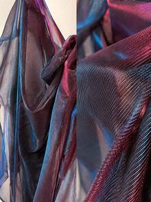 1pc Gradient Dual-Color Mesh Fabric, Laser Textured Sheer Long Dress Shawl Creative Handmade Fabric - Multicolor - View 34