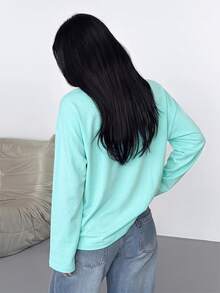 SDNGED 女款休閒上衣 條紋對比色 羅紋 日常穿著 春/秋 - 薄荷綠 - 查看 9