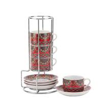 YOLIFE 1 Set 100ml Espresso Cup, Bohemian Vintage Ceramic Coffee Cup And Saucer, British Afternoon Tea Cup, Middle Eastern Espresso Cup, Stackable With Metal Storage Rack, Home Afternoon Tea Set, Office Coffee Cup, Housewarming Holiday Gift - Multicolor - View 14
