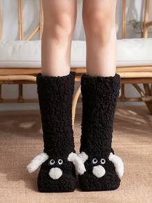 1/2 Pairs Cute Puppy Shaped Floor Socks, Non-Shedding And Machine Washable, Cartoon Animal Plush Socks, Designed For Women, Super Soft Warm And Comfortable, Suitable For Home Leisure Or Sleep Wear - Multicolor - View 4