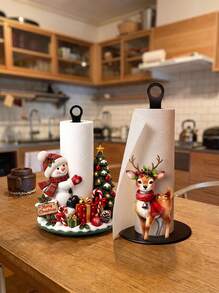 Cirelle 2D Flat Printing Christmas Snowman & Christmas Tree Shaped Kitchen Paper Towel Holder, 1pc Creative Christmas Theme Desktop Roll Paper Storage Rack, Holiday Atmosphere Decorative Ornament, Paper Towels Not Included - View 2