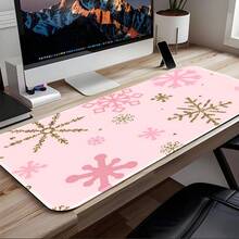 1 miếng lót chuột gaming cỡ lớn kéo dài màu hồng vàng họa tiết bông tuyết, đế cao su chống trượt, thiết kế viền may, tấm lót bàn phím và chuột, phù hợp cho văn phòng, nhà ở, chơi game, học tập, quà tặng hoàn hảo cho bạn bè, thanh thiếu niên và game thủ - Xem 3