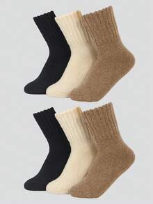 Men's 6 Pairs Solid Casual Mid-Calf Socks, Autumn Winter Warm Knit Socks, Stretch Rib Cuff Soft Daily Socks - Multicolor - View 6