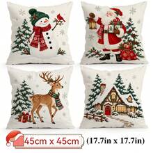 4 cái/1 cái vỏ gối họa tiết ông già Noel và người tuyết, in một mặt, phù hợp cho phòng khách, phòng ngủ, trang trí nhà cửa, dùng cho mọi mùa - Nhiều màu - Xem 12