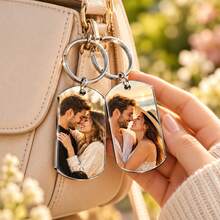 Custom Double Sided Photo Dog Tag Keychain, Personalized Couple Picture Key Chain, Chic Bag Charm, Customized Keychains, Customizable Christmas Gift - Style a - View 6