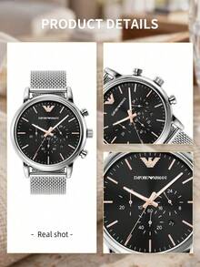 Emporio Armani AR11429 Men Business Sport Chronograph Wristwatch,Multi‑Function Sub‑Dial,Eagle Logo,Breathable Mesh Band,Quartz Timepiece For Male - Silver - View 8