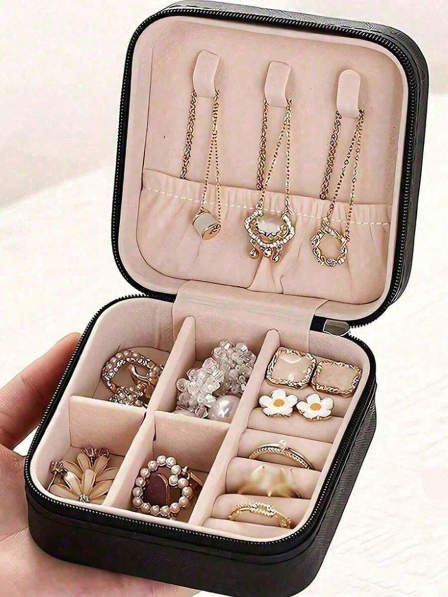 1 Piece Jewelry Box, Large Capacity Jewelry Storage Box, Jewelry Organizer, Mini Jewelry Box, Jewelry Saving Box, Portable Travel Jewelry Box, Cosmetic Box, Simple Travel And Home Jewelry Box
