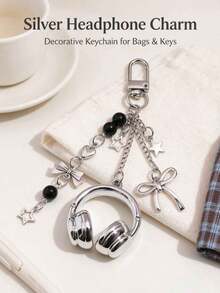 Unisex New INS Style Music Earphone Shaped Keychain, Creative Mini Bow & Musical Note Accessory, Personalized Phone Chain, Bag & Car Key Pendant, Music Festival & Music Lover Gift - Multicolor - View 6