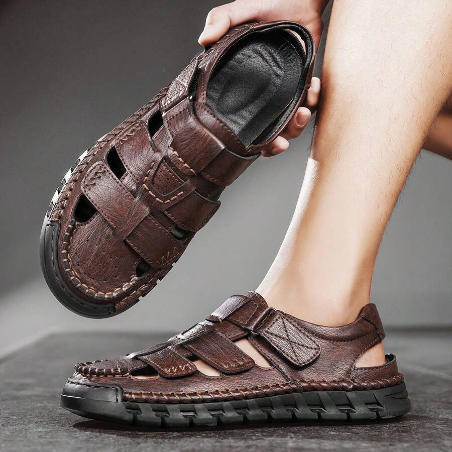 New Korean Style Summer Men's Breathable Casual Roman Sandals, Versatile Beach Shoes - Brown - View 1