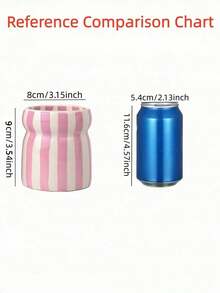 1pc Striped Ceramic Storage Jar, Kitchen Utensil Holder, Tableware Organizer, Multi-Color Striped Pattern, Suitable For Kitchen Storage, Tableware Organization, Home Decor, Back To School Supplies, Holiday Gifts - Multicolor - View 16