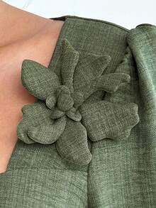Women's Plus Size Green Square Neck Ruffle Blouse And Wide Leg Pants 2 Pieces Set, Contrast Trim, Elegant Autumn Outfit - Army Green - View 2