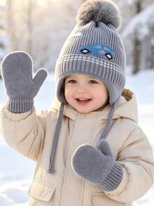 3PCS 0-4Y Baby Knit Hat & Gloves Set, Unisex Knitted Beanie And Mittens, Cute Winter Woolen Hat For Boys And Girls, Suitable For Cold Winter - 3PCS - View 7