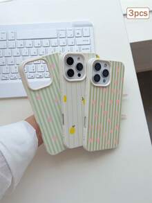 3件組條紋印花 TPU 防震全包覆精準保護殼，適用於 Apple 11/12/13/14/15/16/16Pro/16ProMax/17/17pro/17ProMax/18pro 18ProMax - 彩色 - 查看 5
