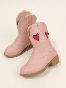 Girls' Heart Hollow Western Ankle Boots With Back Zipper And Chunky Heel, Sweet Fashion Boots - Pink - View 6