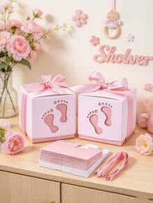 10 hộp giấy rỗng dễ thương có nơ cho tiệc em bé, phù hợp đóng gói quà tiệc tiết lộ giới tính, trang trí tiệc tắm bé và sinh nhật đầu đời - Nhiều màu - Xem 4