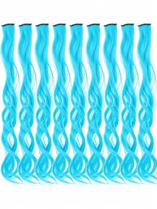 10Pcs Colored Wavy Clip In Hair Extensions, Long Curly Hair Pieces, Multi Colors Available For Party Cosplay Daily Hairstyle - Multicolor - View 11