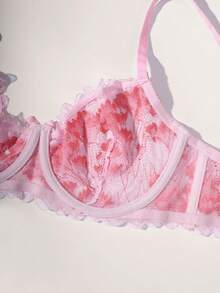 Romantic Pink Lace Underwire Bra, Soft Floral Lingerie Top, Suitable For Date Night Or Everyday Wear - Pink - View 6