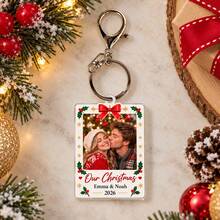 Custom Holly Photo Keychain, Personalized Christmas Picture Keychain, Festive Bag Charm, Customized Name Keychains, Customizable Holiday Gift - Multicolor - View 5
