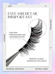 7 Pairs Half-Transparent Stem Cat Eye Extended False Eyelashes, Natural Mink Fur 3D Fluffy Soft Cross Long Style, Eye-Tail Elongated Slim Design, Reusable, Suitable For Daily Wear, Party, Valentine's Day - Black - View 2