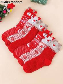 1/3/6 Pairs Women's Christmas Santa, Snowman, Reindeer Pattern Red Long Socks, Suitable For Matching Various Christmas Outfit Colors. - Multicolor - View 10