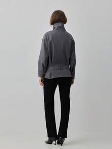 Women's British Style Long Sleeve Stand Collar Tie-Front Trench Coat Jacket, Suitable For Autumn/Winter - Dark Grey - View 2