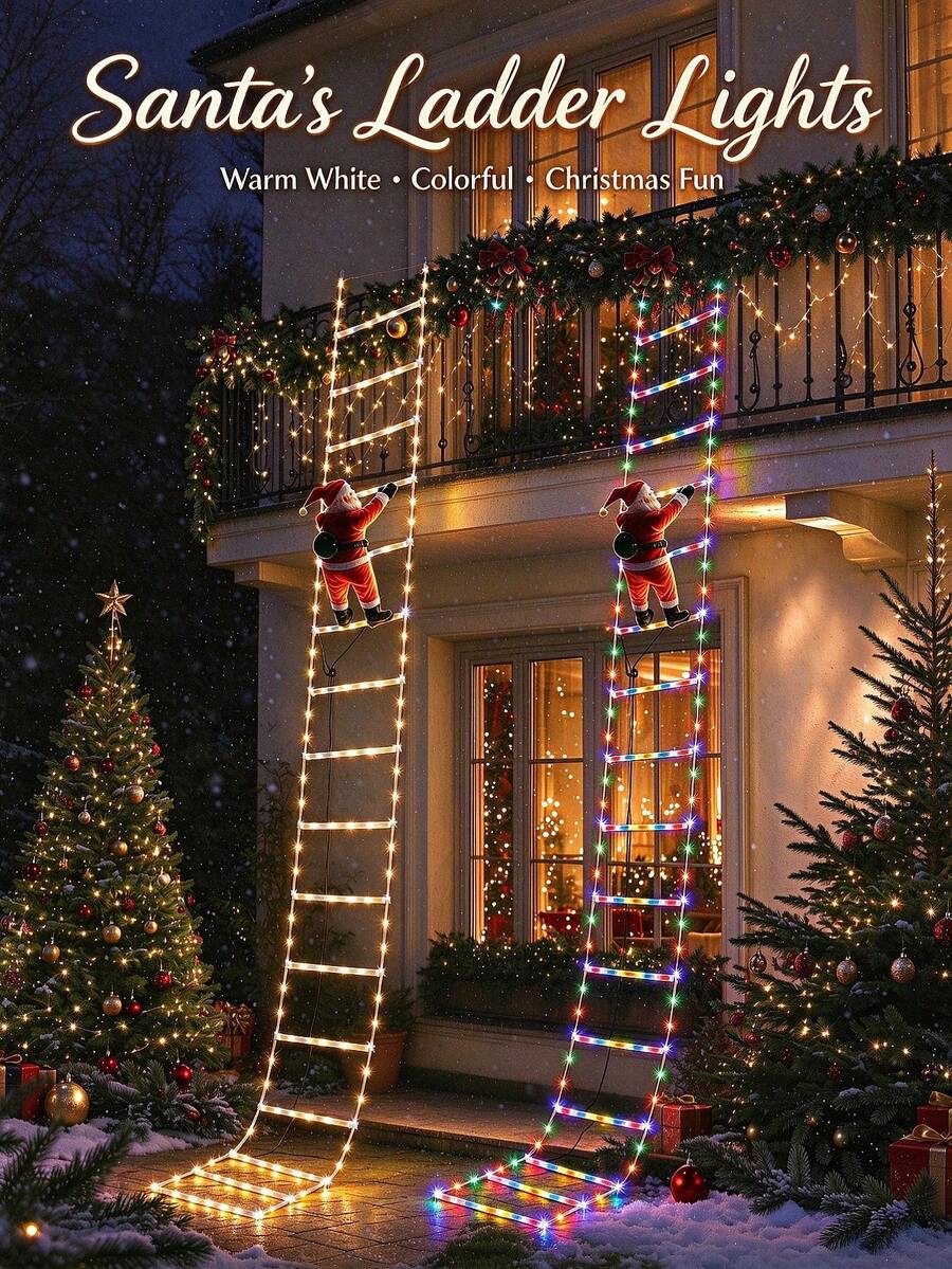 Santa Climbing LED Ladder Christmas Lights, 8 Modes, USB Powered, Waterproof Christmas String Lights, Available In Warm White And Multiple Colors, Suitable For Balcony, Window, Home, Yard, Living Room, Christmas And Other Indoor Or Outdoor Holiday Decorations. - Multi-color light - View 1