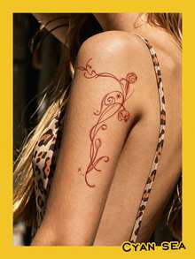 1pc Temporary Tattoo Sticker Red Line Art Floral Vine Star Curve Body Makeup Pattern, Realistic Tattoo Design, Suitable For Daily Wear, Bachelorette Party Favors, Music Festivals, Games, Graduation Gifts, Lasts 3-5 Days - Red - View 5