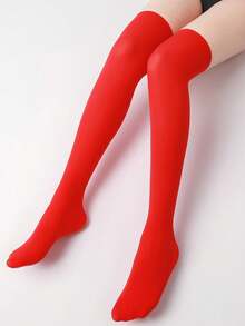 1 Pair Women's Solid Color Thigh High Socks, Soft Stretch Thigh High Stockings, Preppy Lolita Style For Fall Outfits, Cosplay & Daily Wear - Multicolor - View 11