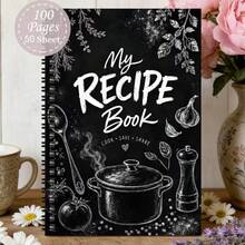 1pc Blank Recipes Planners Spiral Notebooks, Favorite Recipes Plan-Record,For Woman For Man And Food Lover's Family Recipe Planner Cooking Baking Record Spiral Notebooks Plan-Record Chalkboard Recipe Book - One Book (50 Pages, 100 Pages) - View 1