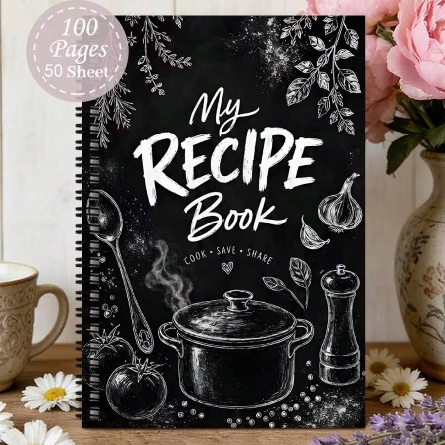 1pc Blank Recipes Planners Spiral Notebooks, Favorite Recipes Plan-Record,For Woman For Man And Food Lover's Family Recipe Planner Cooking Baking Record Spiral Notebooks Plan-Record Chalkboard Recipe Book - One Book (50 Pages, 100 Pages) - View 1