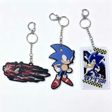 Sonic 1件/3件裝 索尼克藍黑香氛紙掛飾鑰匙圈，白色無香，動漫風包包與鑰匙吊飾 - 彩色 - 查看 3
