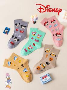 1/5/10 Pairs Disney Mickey & Minnie Women's Mid-Calf Socks, Creative Fun Cartoon Christmas Gift Socks - Multicolor - View 7