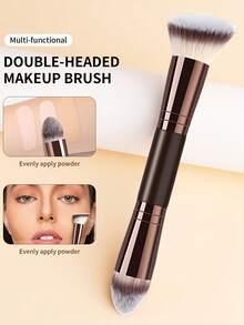 Double-Ended Makeup Brush Set, Multi-Functional Trio Brushes For Foundation, Contour, Eyeshadow, Blush, High-Quality Synthetic Fiber Makeup Brush Kit - Brown - View 5