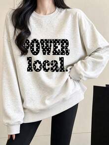 Women's Fashion Autumn/Winter Loose Casual Versatile Letter Print Pattern Crew Neck Sweatshirt - Light Gray - View 2