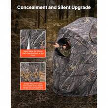 Persiana de Caza Individual con Bolsa de Transporte, Camuflaje, Refugio Oculto Reforzado y Duradero con Puerta y Ventana Silenciosas con Cremallera, a Pavos y Ciervos, 1130 x 920 x 1350 mm - 1130 x 920 x 1350 mm - Ver 3