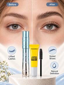 2pcs Set Long Natural 3D Shaping Long-Lasting Smudge-Proof Mascara & Brow Gel, Create Wild Brows & Curled Lashes, Suitable For Beginners - Multicolor - View 7
