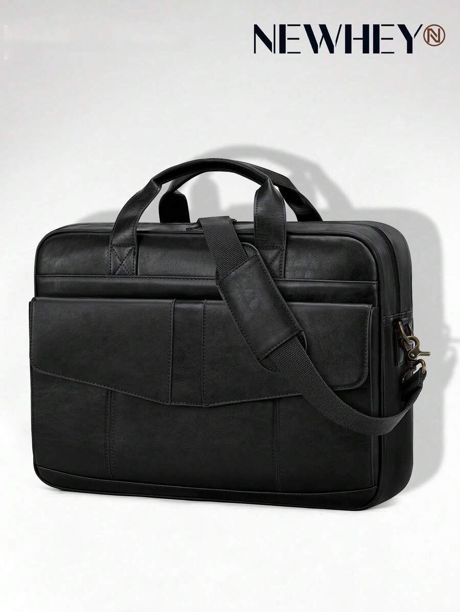 NEWHEY Men's Messenger Bag, 16 Inch Laptop Bag, PU Leather Briefcase, Vintage Waterproof Laptop Briefcase, Large Capacity Computer Bag, Suitable For Work, University, Business, Travel, Daily Commute Shoulder Bag - Multicolor - View 1