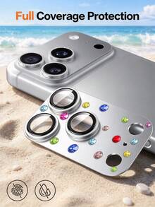 1入 [2026新款] 可愛3D多色鑽石相機鏡頭保護貼，相容 iPhone 18 Pro Max/18 Pro/17 Pro Max/17 Pro，透明玻璃、HD清晰、防刮、防碎、無氣泡、易安裝 - 銀色 - 查看 6