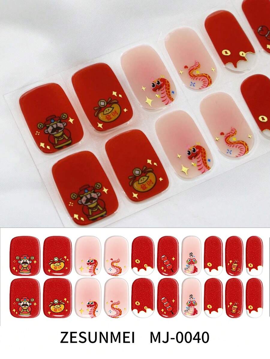 Christmas Semi Cured Gel Nail Strips, 20Pcs Long Lasting Salon Quality Wraps, Easy Apply & Remove Gel Nail Stickers With UV Light