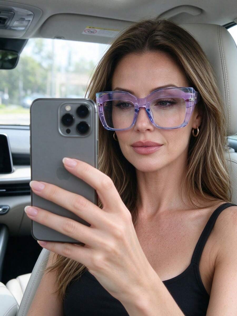 1pc Oversized Gradient Cat Eye Retro Fashion Office Workplace Clear Lens Glasses - Multi-color - View 1