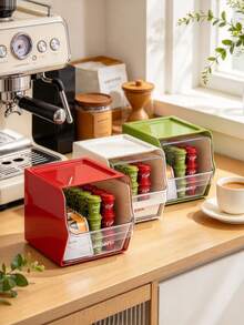 1PCSCoffee Station Organizer, Coffee Pod Storage, Countertop Storage Organizer, Coffee Bar Holder, Open Front Plastic Storage Bin, Desktop Caddy For Coffee Cups, Tea Bags And Drink Supplies, Kitchen Counter Storage Box Storage Rack - Multicolor - View 2
